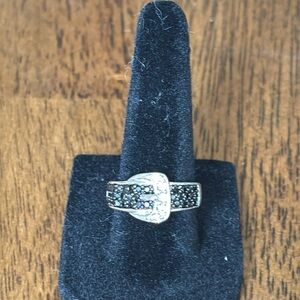 Fashion black/white belt cubic zirconia silver tone ring